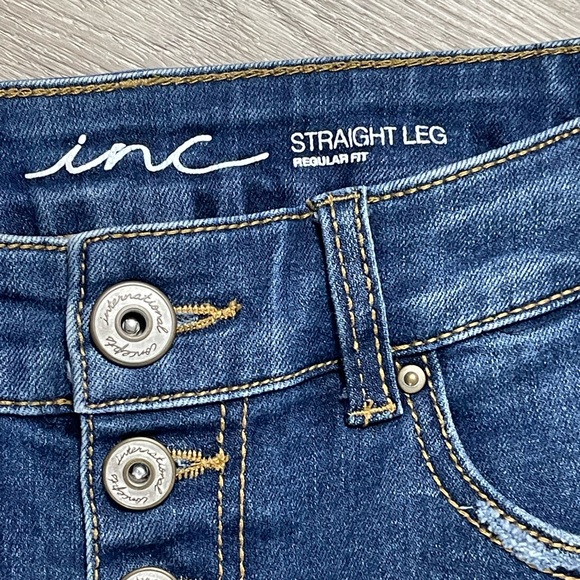 INC International Concepts Dark Blue Straight Leg Jeans with Frayed Hem - Picture 8 of 16
